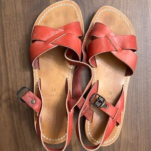 Steven Alan Red Leather Crossband Flat Sandals EU 38